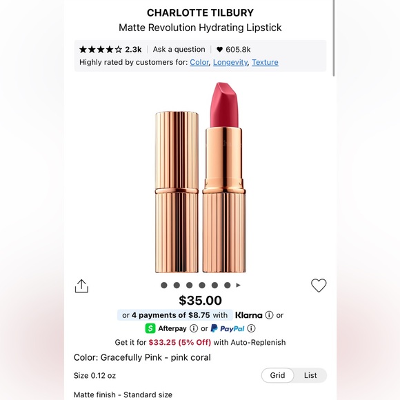 Charlotte Tilbury Matte Revolution Lipstick in Shafe Gracefully Pink - Picture 2 of 3